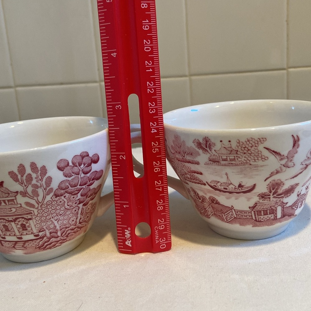 🌺Vintage set of 2 Churchill Rosa Red Willow coffee cup England - Picture 5 of 5